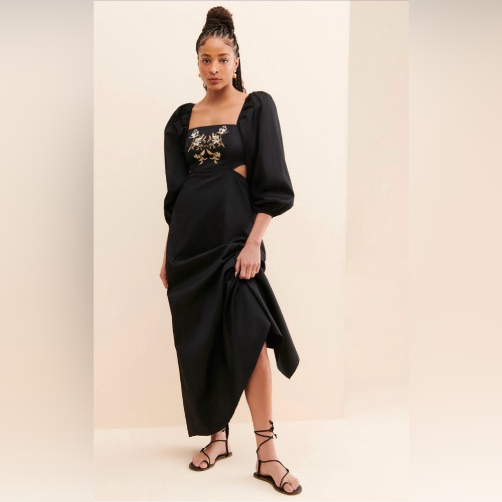 Anthropologie Embroidered Cut Out
Maxi Dress Size Small Black